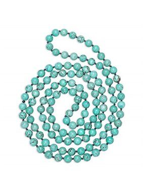 Turquoise Beaded Necklace Boho Long Wrap Necklace 47 Inch Cotton Thread Gem Set